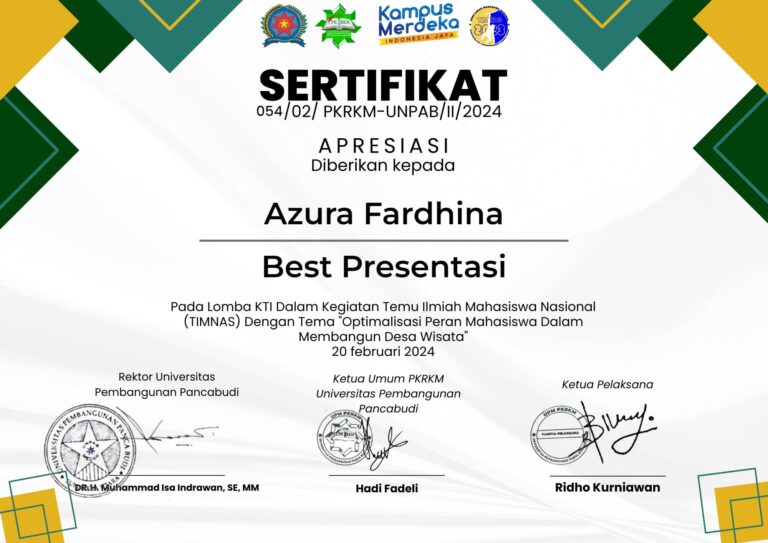 Mahasiswa Prodi Teknik Informatika Azura Fardhina Raih Penghargaan Best Presentation di Ajang Nasional TIMNAS 2024